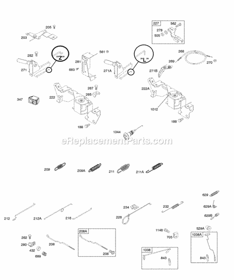 Controls Springs Diagram and Parts List for 294442-0360-01  Briggs and Stratton Engine